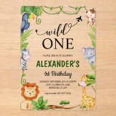 ワイルドワンサファリジャングルアニマルズウォーター誕生日 アクリル招待状 (正面)