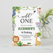 ワイルドワンサファリジャングルアニマルズウォーター誕生日 招待状 (スタンド正面)
