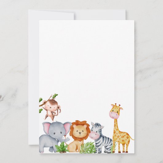 ワイルドワンサファリジャングルアニマルズウォーター誕生日 招待状 (裏面)