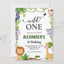 ワイルドワンサファリジャングルアニマルズウォーター誕生日 招待状