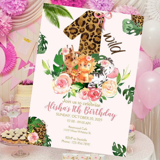 ワイルドワンサファリジャングルアニマルズ誕生日招待状 招待状