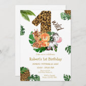 ワイルドワンサファリジャングルアニマルズ誕生日招待状 招待状 (正面/裏面)