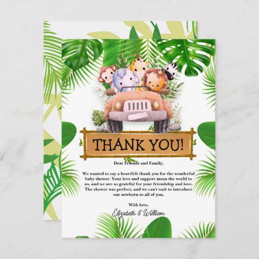 ワイルドワンサファリジャングルアニマルズ誕生日 サンキューカード (正面/裏面)