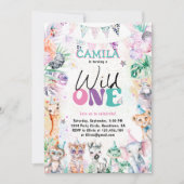 ワイルドワンサファリジャングルアニマルズ誕生日 招待状 (正面)