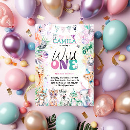 ワイルドワンサファリジャングルアニマルズ誕生日 招待状