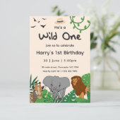 ワイルドワンサファリジャングルアニマルズ1ベビー誕生日 招待状 (スタンド正面)