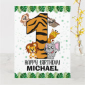 ワイルドワンサファリジャングルアニマルファースト誕生日 カード (黄色い花)