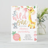 ワイルドワンサファリジャングルガールファースト誕生日ピンク 招待状 (スタンド正面)