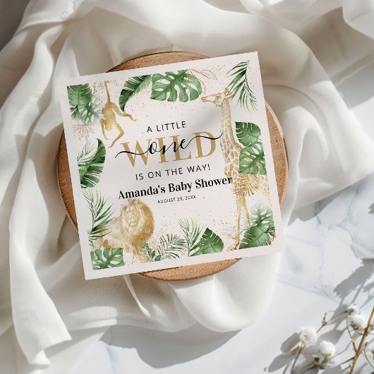 ワイルドワンサファリジャングルグリーナリー&金ゴールドベビーシャワー スタンダードカクテルナプキン