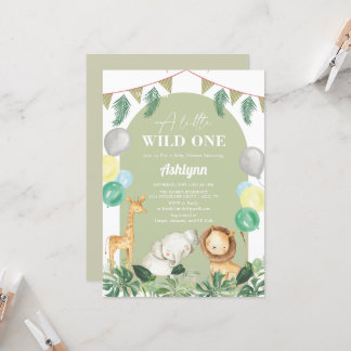 ワイルドワンサファリジャングルグリーンリーボーイ赤ちゃんシャワー 招待状