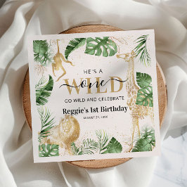 ワイルドワンサファリジャングルグリーン&金ゴールド1st誕生日 スタンダードカクテルナプキン