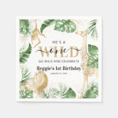 ワイルドワンサファリジャングルグリーン&金ゴールド1st誕生日 スタンダードカクテルナプキン (正面)