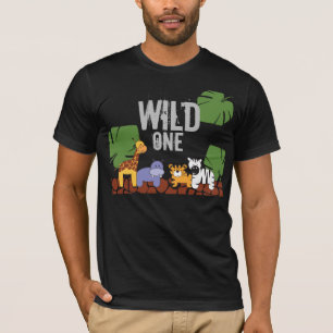 ワイルドワンサファリジャングルテーマファースト誕生日ブラック Tシャツ