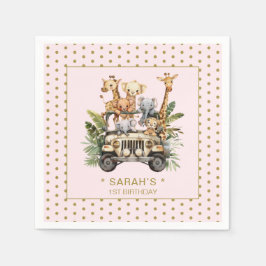 ワイルドワンサファリジャングルピンク1st第1誕生日 スタンダードカクテルナプキン