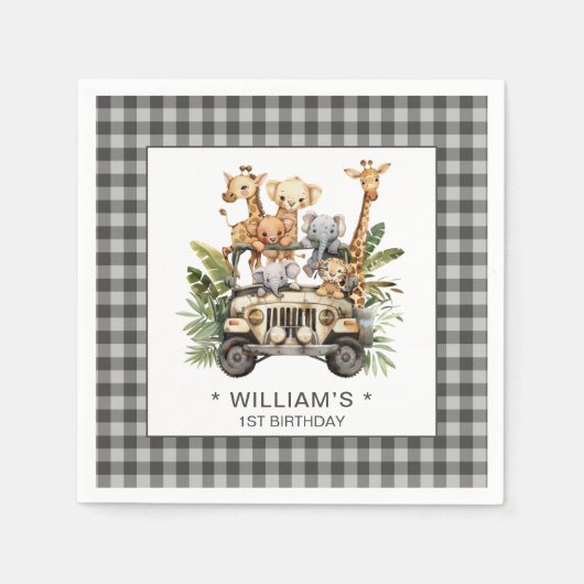 ワイルドワンサファリジャングルファーストファースト誕生日 スタンダードカクテルナプキン (正面)