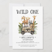 ワイルドワンサファリジャングルファーストファースト誕生日 招待状 (正面)