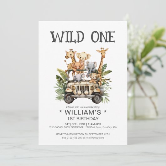 ワイルドワンサファリジャングルファーストファースト誕生日 招待状 (スタンド正面)