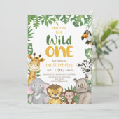 ワイルドワンサファリジャングルファースト誕生日イエロー 招待状 (スタンド正面)