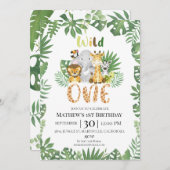 ワイルドワンサファリジャングルファースト誕生日招待状 招待状 (正面/裏面)