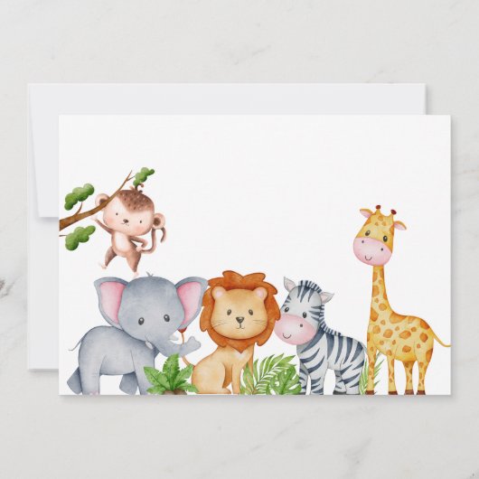 ワイルドワンサファリジャングルフォトウォーターカラー誕生日 招待状 (裏面)