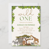 ワイルドワンサファリジャングルボーイファースト誕生日 招待状 (正面)