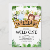 ワイルドワンサファリジャングル動物の誕生日写真 招待状 (正面)