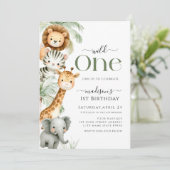 ワイルドワンサファリジャングル動物ボーイワンバースデーインベンション 招待状 (スタンド正面)