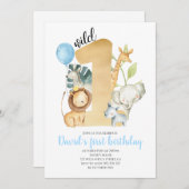 ワイルドワンサファリジャングル動物金ゴールド緑かわいい 招待状 (正面/裏面)