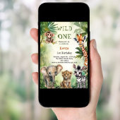 ワイルドワンサファリジャングル動物1日の誕生日 招待状