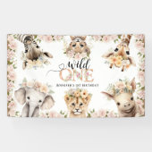 ワイルドワンサファリジャングル動物1st誕生日パーティー 横断幕 (横)