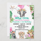ワイルドワンサファリジャングル第1動物誕生日女子 招待状 (正面)