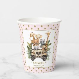 ワイルドワンサファリジャングル第1誕生日ピンク 紙コップ