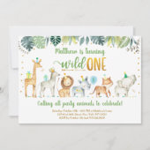 ワイルドワンサファリジャングル誕生日 招待状 (正面)