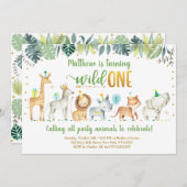 ワイルドワンサファリジャングル誕生日 招待状 (正面/裏面)
