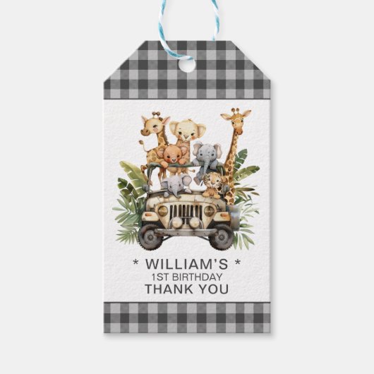 ワイルドワンサファリジャングル1歳の誕生日ありがとう ギフトタグ (正面)