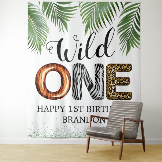 ワイルドワンサファリジャングル1stバースデーフォトバックグラウンド タペストリー (インサイチュ)