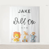 ワイルドワンサファリジャングル1st誕生日パーティー背景 タペストリー (正面)