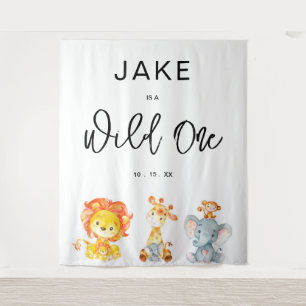 ワイルドワンサファリジャングル1st誕生日パーティー背景 タペストリー