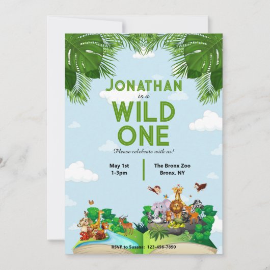 ワイルドワンサファリジャングル1st誕生日招待状 招待状 (正面)