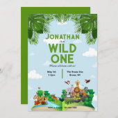 ワイルドワンサファリジャングル1st誕生日招待状 招待状 (正面/裏面)