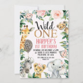 ワイルドワンサファリチータープリントバルーン1歳の誕生日 招待状 (正面)