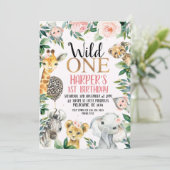 ワイルドワンサファリチータープリントバルーン1歳の誕生日 招待状 (スタンド正面)
