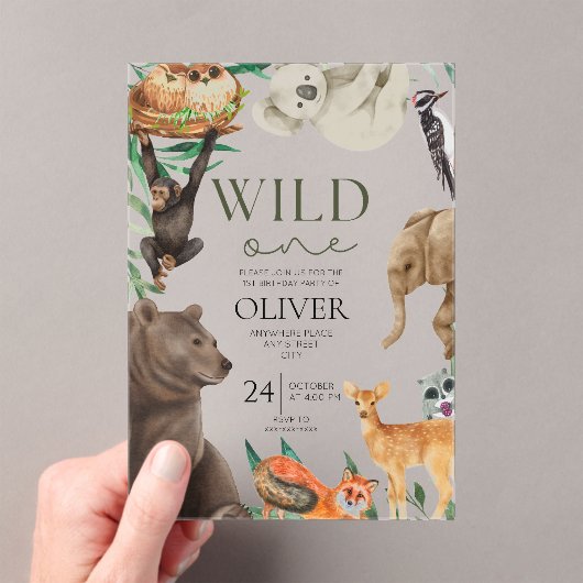 ワイルドワンサファリテーマアクリル誕生日 アクリル招待状 (インサイチュ (ポータブル))