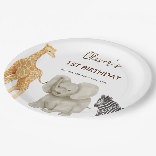 ワイルドワンサファリテーマファースト誕生日 ペーパープレート (アングル)