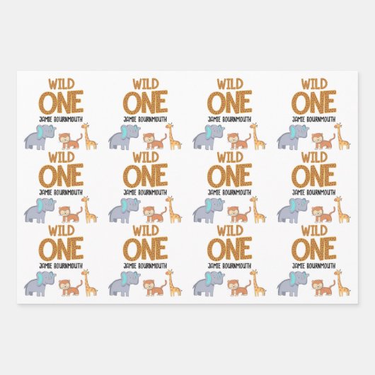 ワイルドワンサファリテーマボーイズ1st誕生日 ラッピングペーパーシート (正面2)