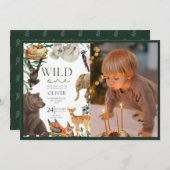 ワイルドワンサファリテーマ写真の最初の誕生日 招待状 (正面/裏面)