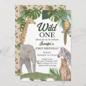 ワイルドワンサファリトロピック誕生日招待状 招待状 (正面/裏面)
