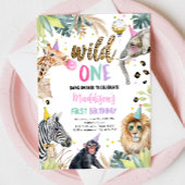 ワイルドワンサファリパーティーアニマルガールファースト誕生日 招待状