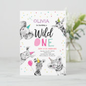 ワイルドワンサファリパーティーアニマルガールファースト誕生日 招待状 (スタンド正面)