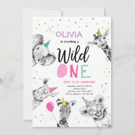 ワイルドワンサファリパーティーアニマルガールファースト誕生日 招待状